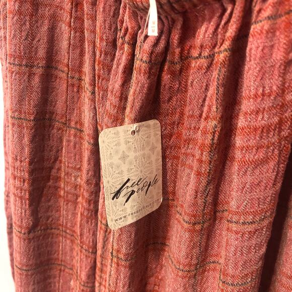 Free People Lily Anne Maxi Dress Plaid Ruffle Hem BackTie Rose Terracotta M - Picture 11 of 15